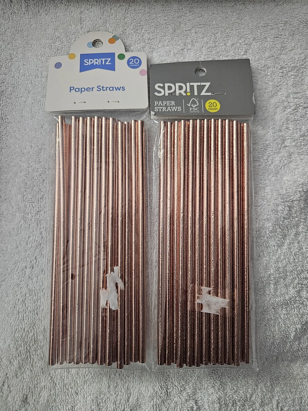2 PACK Spritz Rose Gold Metallic Foil Paper Straws 40ct Birthday Party